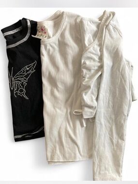 Kids Long Sleeve Ribbed Top - Cream